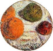 Paul Gauguin Tambourin decore des fruits painting